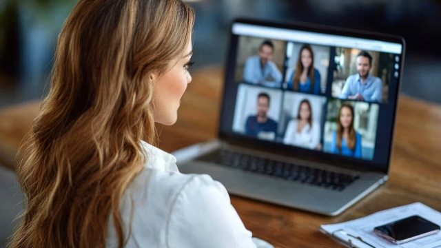 Profesional en videollamada remota, ejemplo de teletrabajo seguro y eficiente con SAIWALL Secure SD-WAN.