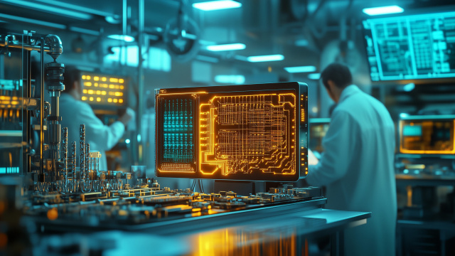 Laboratorio de alta tecnología investigando computación cuántica dentro de la estrategia europea.