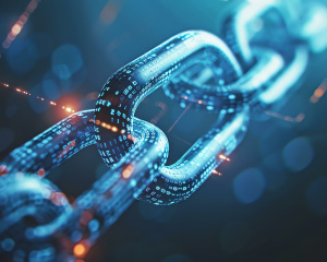 Cadena digital conectada simbolizando redes seguras y el futuro de la conectividad empresarial.